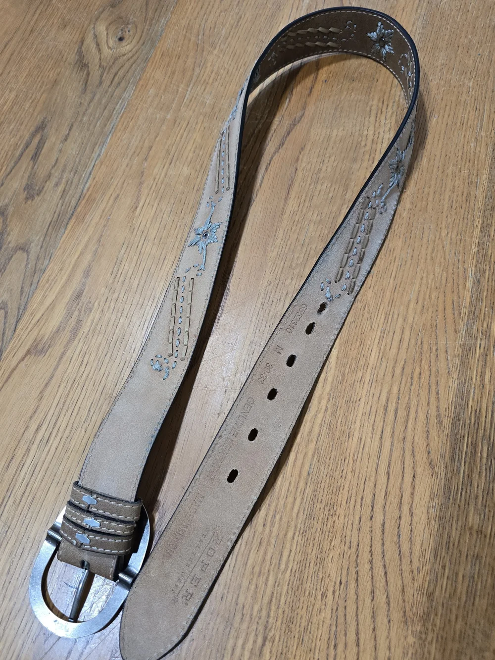 Roper Genuine Leather Taupe Embroidered Belt-Size M 30-33